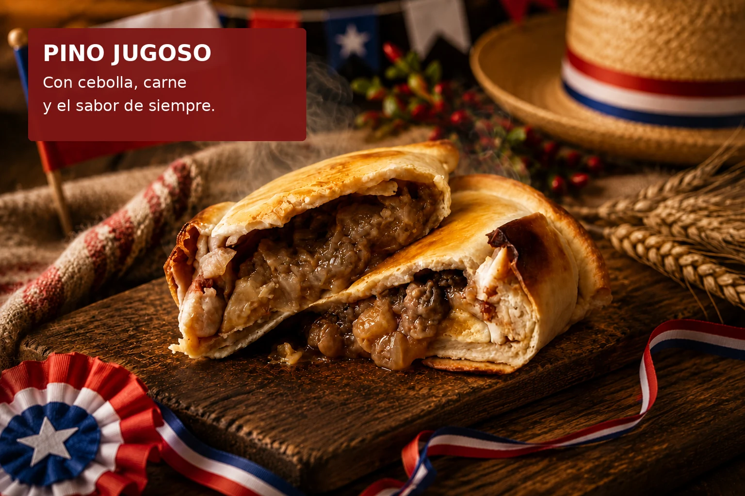 Empanada de pino con ambientación chilena de Fiestas Patrias